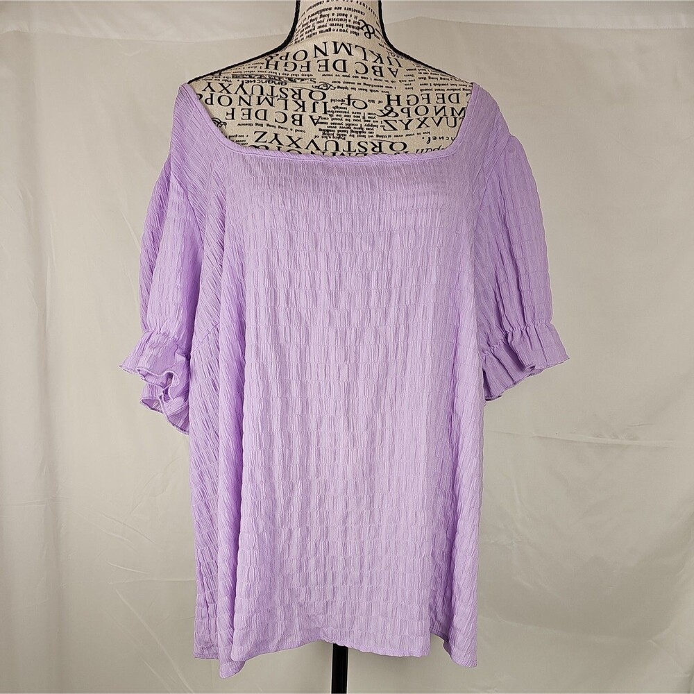 Women’s 2X Lavender Textured Puff Sleeve Blouse Square Neck No Tags